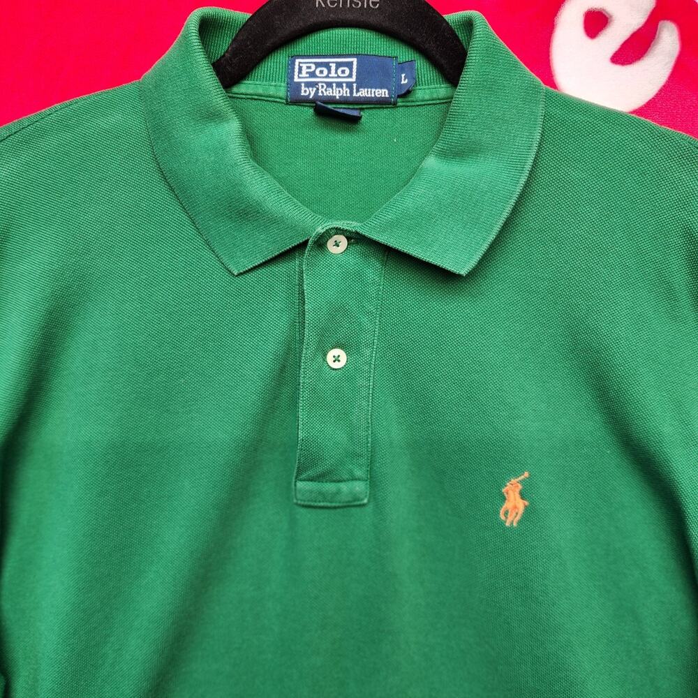 Polo Ralph Lauren Mens Large Green Long Sleeve Polo Shirt Pony Logo Cotton